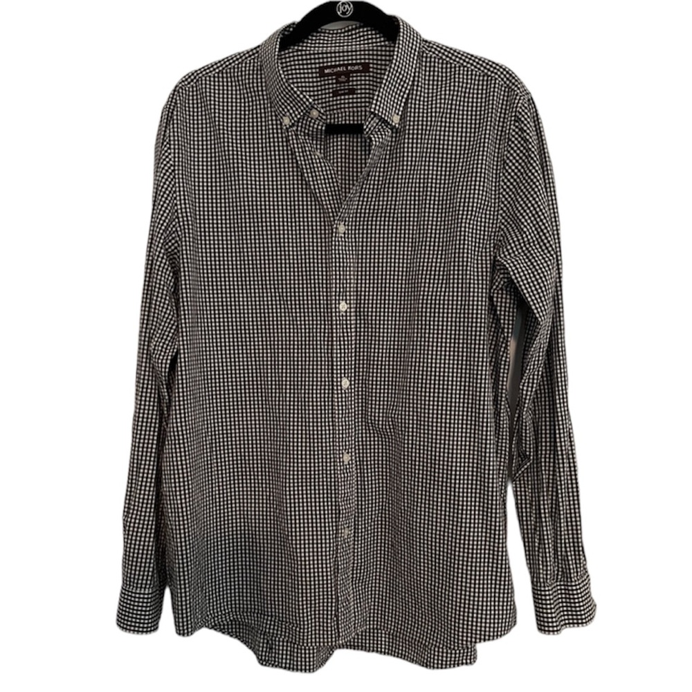 Michael Kors Black and White Plaid Long Sleeve Button Down Shirt